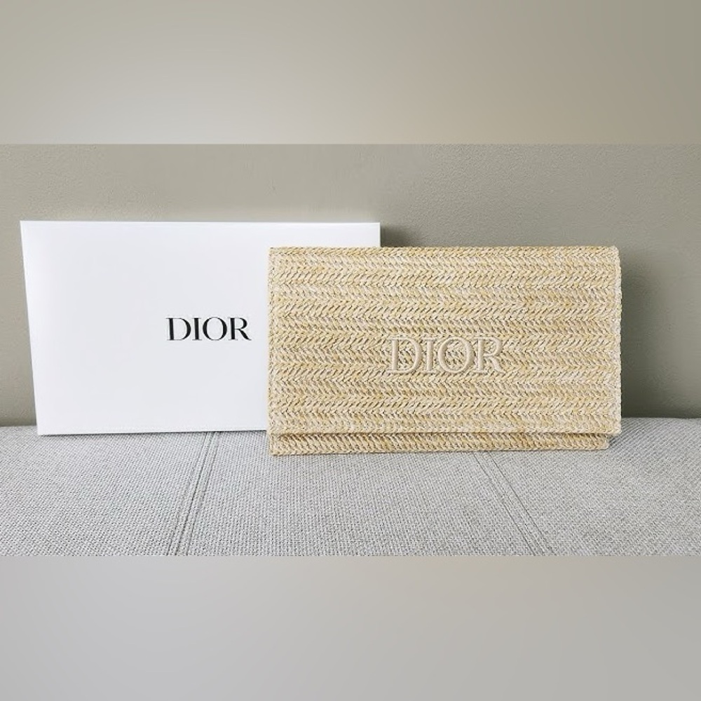 Authentic Christian Dior Raffia/Rattan Beauty Clutch Pouch Limited Edition 2023